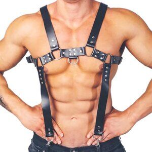 Mens Chest Leather Harness- detachable straps: 2 styles in one